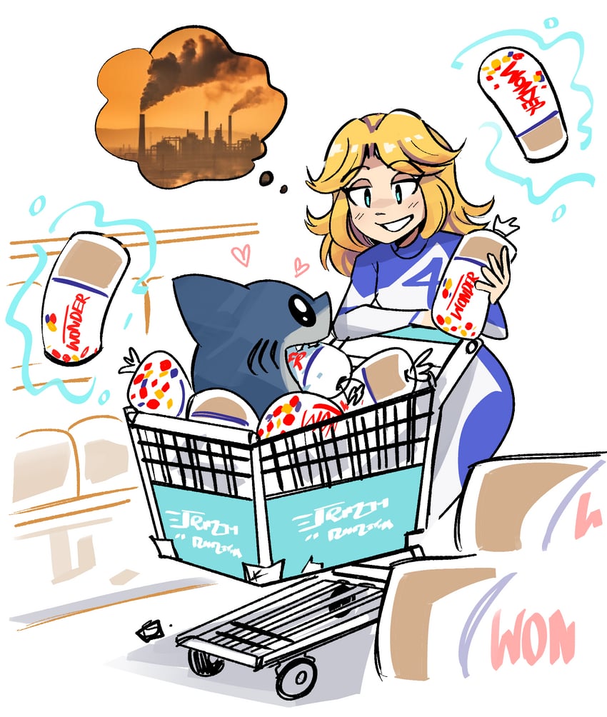sue storm and jeff the land shark (marvel and 2 more) drawn by peargor