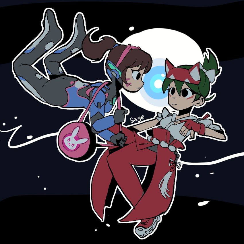 d.va and kiriko (overwatch and 2 more) drawn by sage_(dearestkiitty)