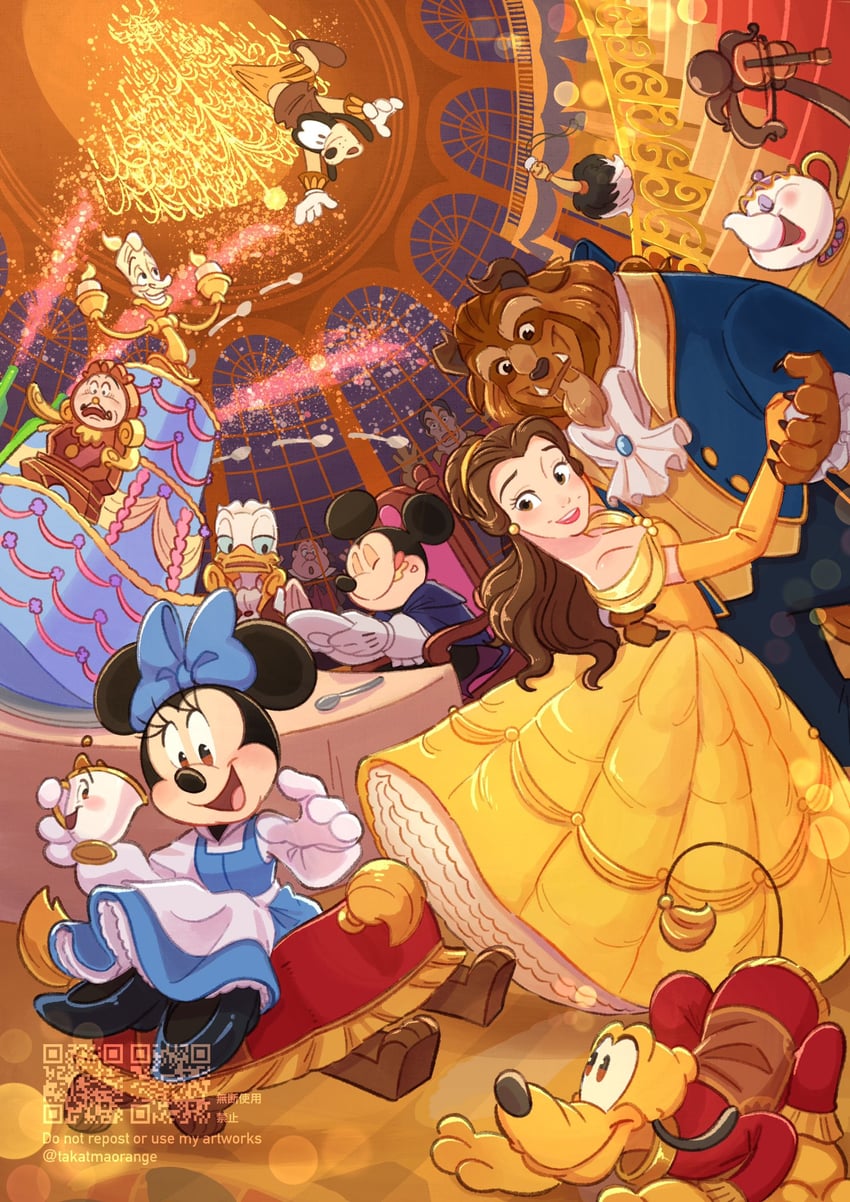 mickey mouse, minnie mouse, donald duck, belle, goofy, and 7 more (mickey mouse & friends and 2 more) drawn by takatmaorange