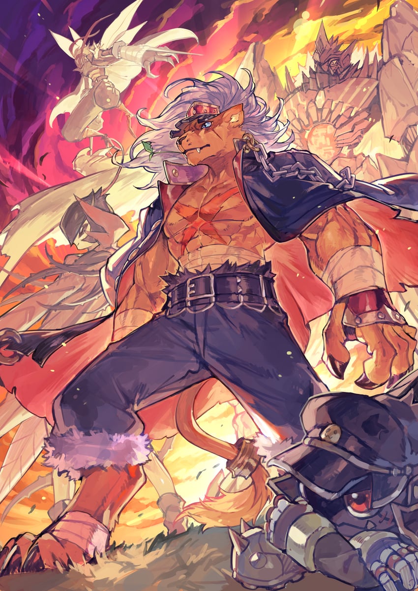 bancholilimon, bancholeomon, banchostingmon, banchomamemon, and banchogolemon (digimon) drawn by tapioka_chaso