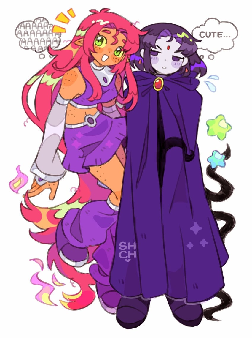 raven and starfire (dc comics and 1 more) drawn by sharpycharot