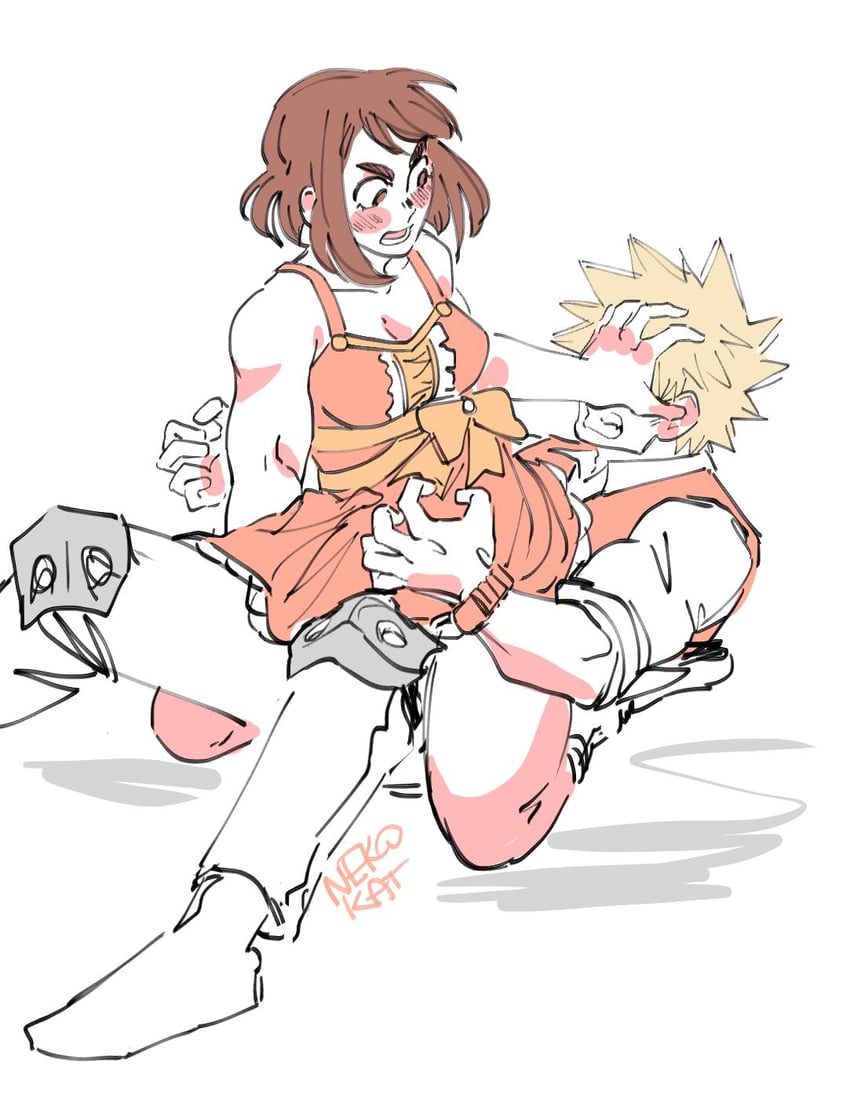 bakugou katsuki and uraraka ochaco (boku no hero academia) drawn by nekokat42