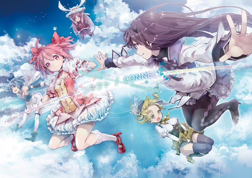 akemi homura, kaname madoka, miki sayaka, sakura kyoko, tomoe mami, and 1 more (mahou shoujo madoka magica) drawn by yuugen