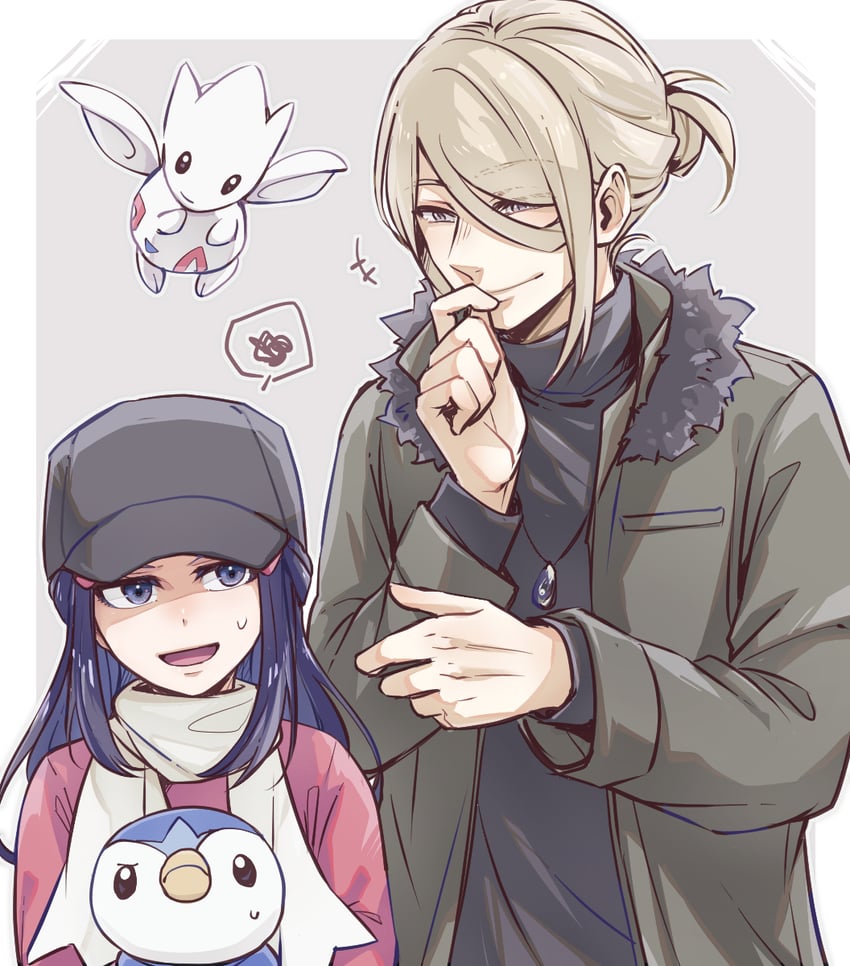 dawn, piplup, volo, and togetic (pokemon and 2 more) drawn by rigu_(aiide)