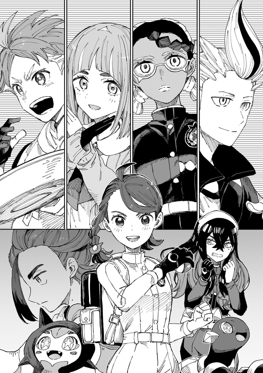 kieran, juliana, carmine, lacey, ogerpon, and 4 more (pokemon and 1 more) drawn by sharumon