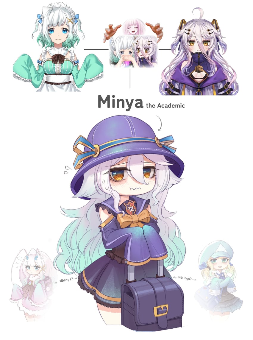 mint fantome, henya the genius, and matara kan (indie virtual youtuber and 1 more) drawn by kvxart