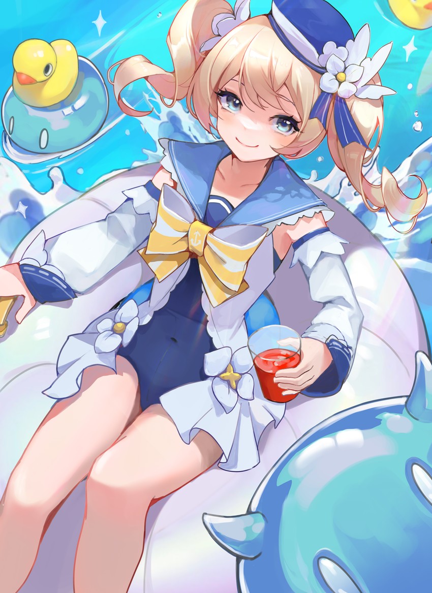barbara, slime, and hydro slime (genshin impact) drawn by dingzi