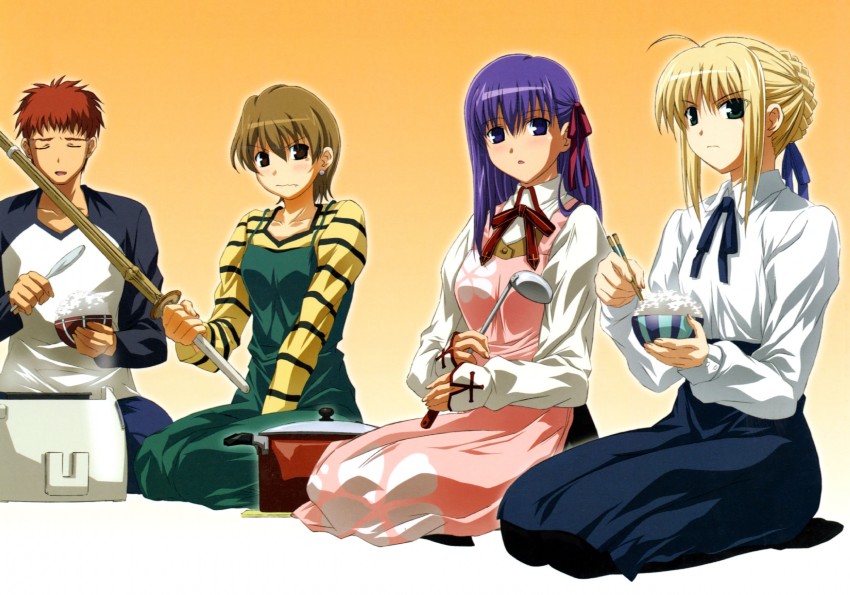artoria pendragon, saber, emiya shirou, matou sakura, and fujimura taiga (fate and 1 more)