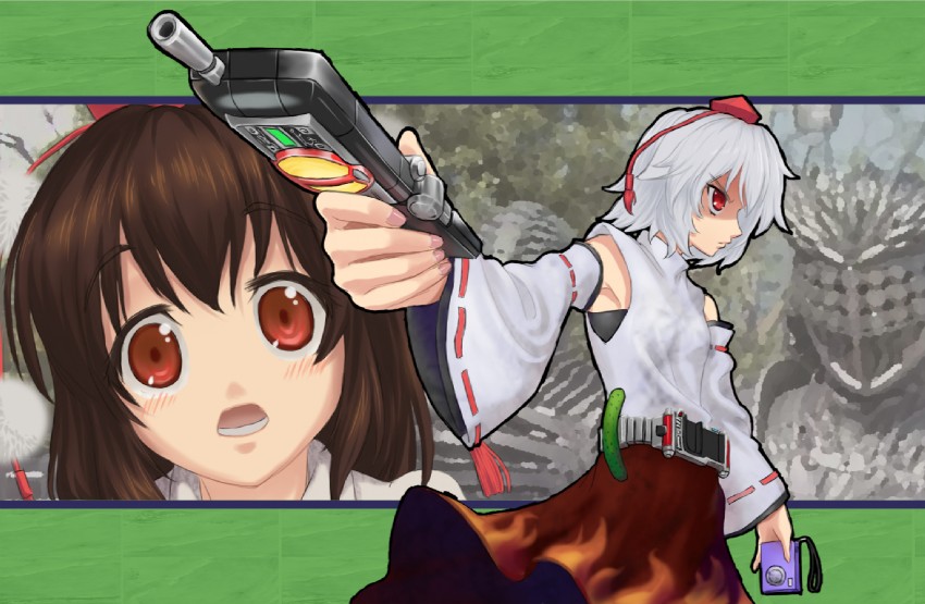 shameimaru aya, inubashiri momiji, kamen rider faiz, and lobster orphnoch (touhou and 2 more) drawn by ww90055