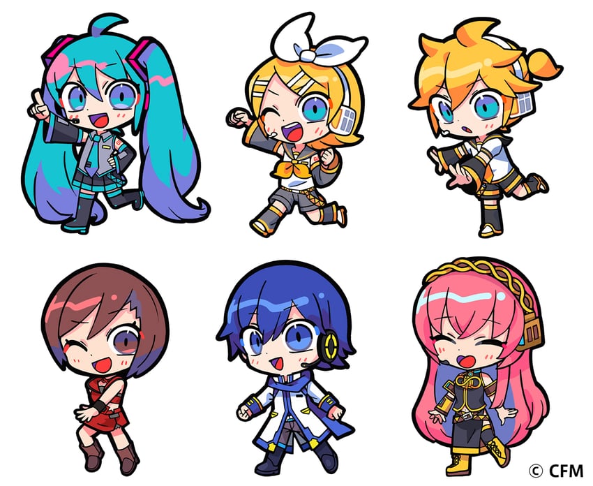 hatsune miku, kagamine rin, kagamine len, megurine luka, kaito, and 1 more (vocaloid) drawn by terada_tera