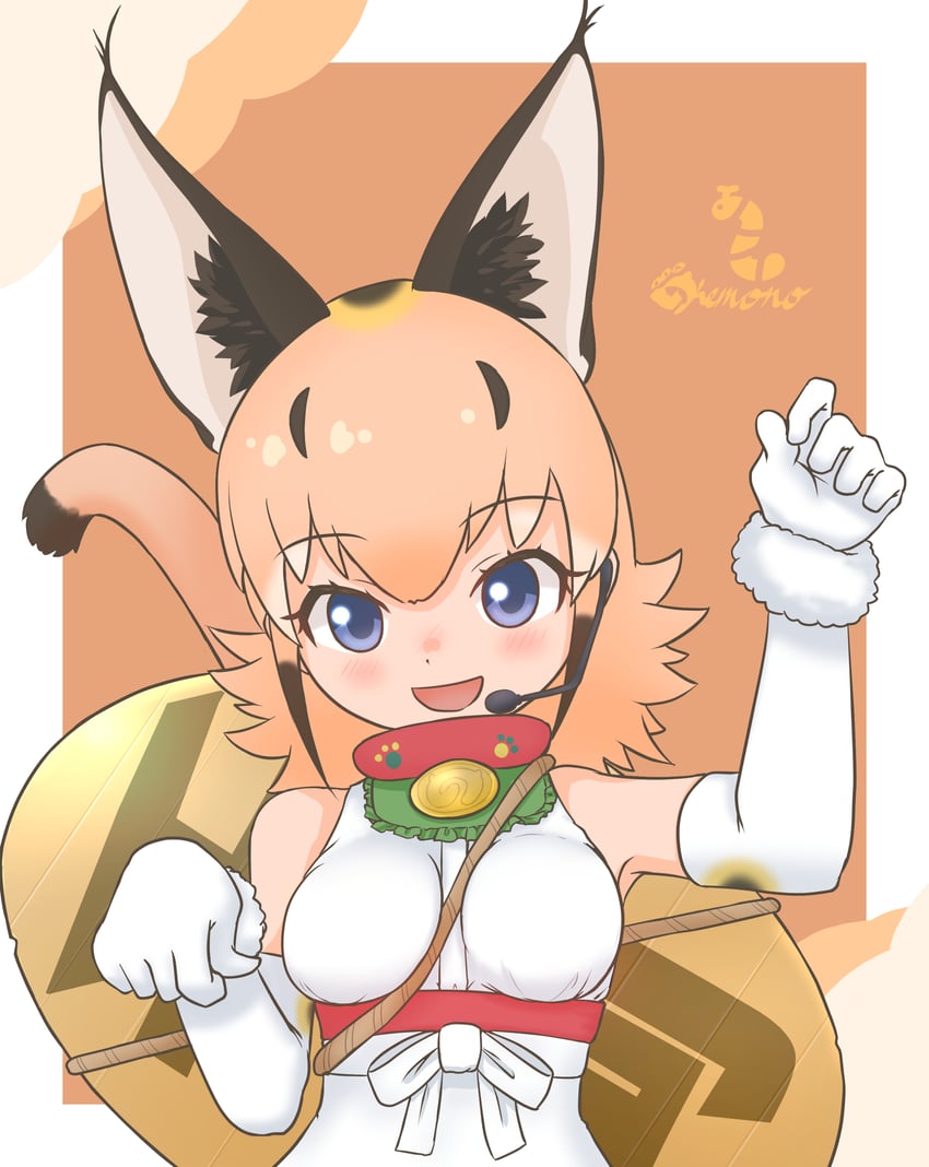 caracal and maneki-neko (kemono friends and 2 more) drawn by nokemono-san_(bocchi_friend)