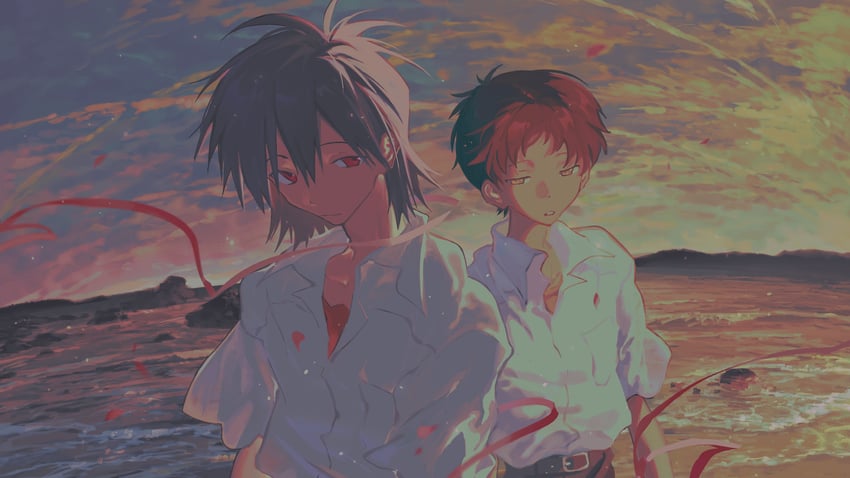 ikari shinji and nagisa kaworu (neon genesis evangelion) drawn by fishcoooo