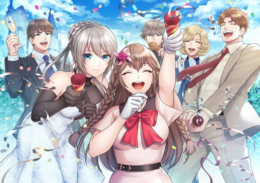 chase, clause, scarlet, estelle, demia, and 1 more (king's raid) drawn by nuzuki_(mamewo)