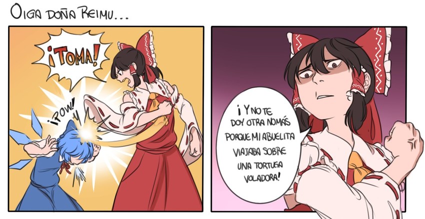 hakurei reimu, cirno, don ramon, and el chavo (touhou and 1 more) drawn by mefomefo