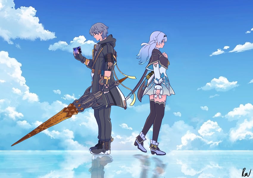 trailblazer, firefly, and caelus (honkai and 2 more) drawn by ron_(hengyep)