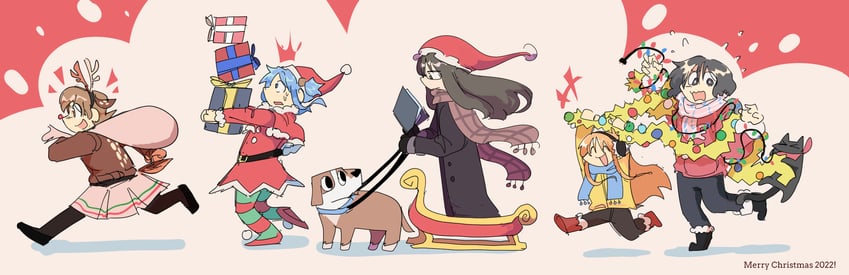 shinonome nano, naganohara mio, aioi yuuko, minakami mai, professor shinonome, and 2 more (nichijou) drawn by snowii_cat