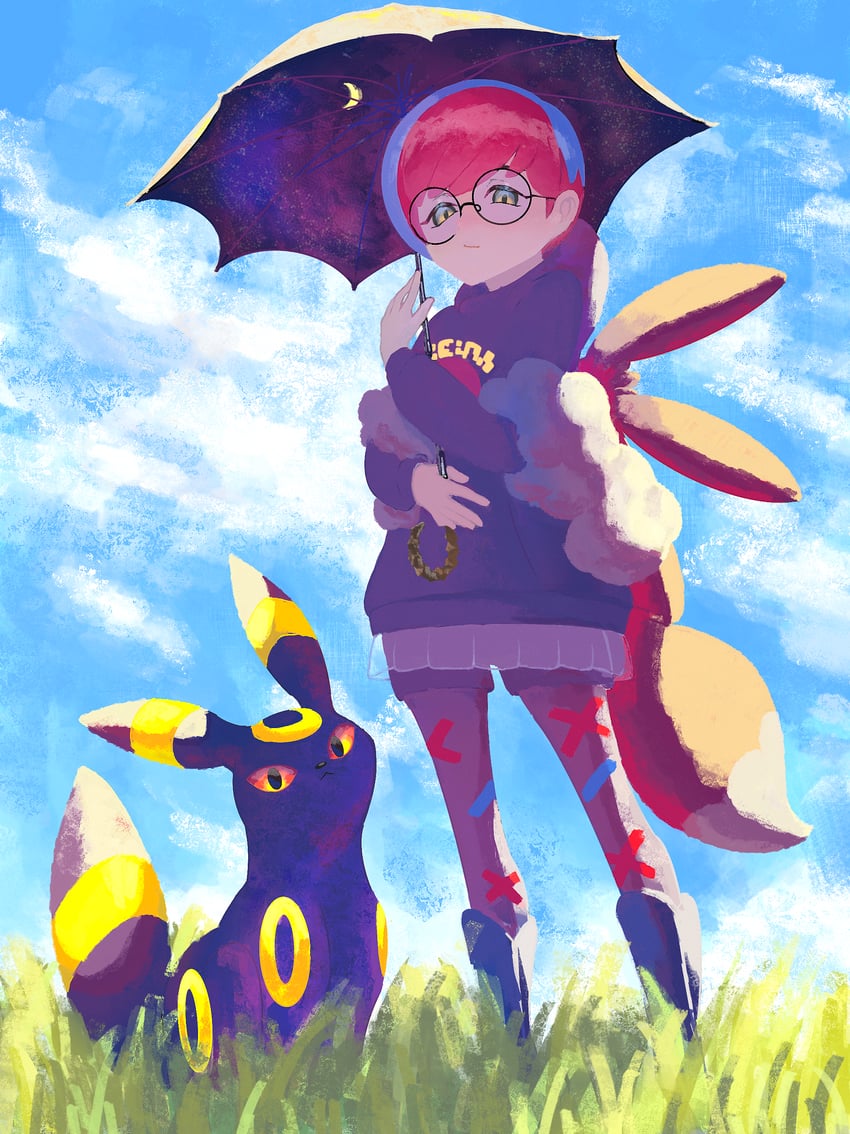 eevee, umbreon, and penny (pokemon and 1 more) drawn by maemuki