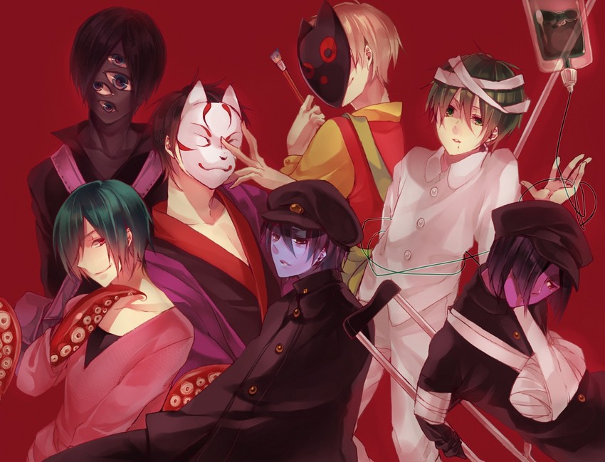 aojiru, yukata, tako otoko, painter-kun, gakuran-kun, and 2 more (yume 2kki) drawn by makita_moyushi