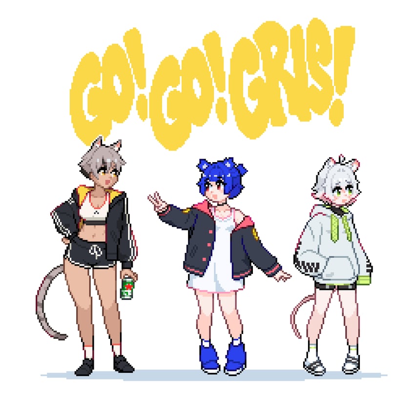 gris, kara, and perl (go! go! gris!) drawn by nokia_yan