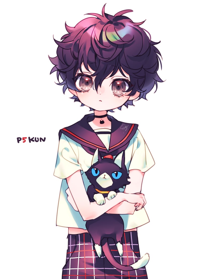 amamiya ren and morgana (persona and 1 more) drawn by shimogu