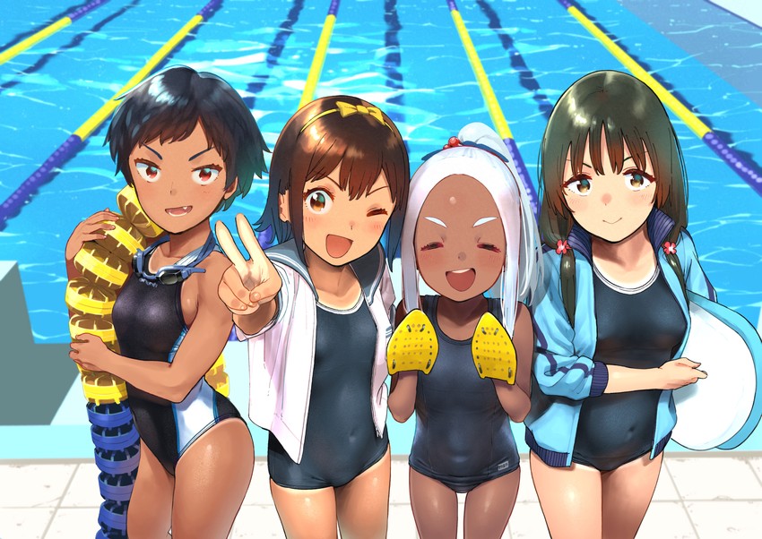 okuzawa chieri, saginuma mia charlotte, tsunashima makoto, and todoroki kanae (wet girls) drawn by shiden_(sashimi_no_wife)