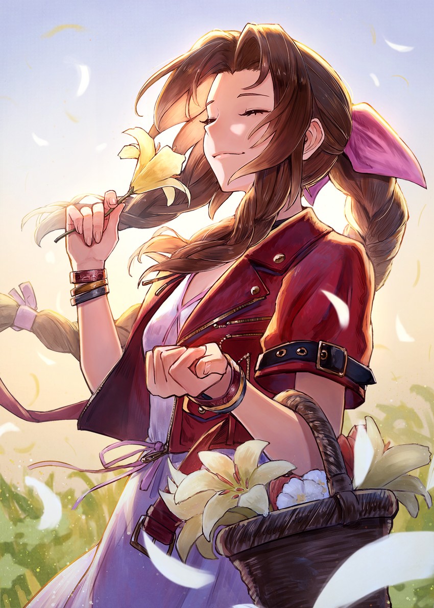 aerith gainsborough (final fantasy and 2 more) drawn by kuroi_susumu