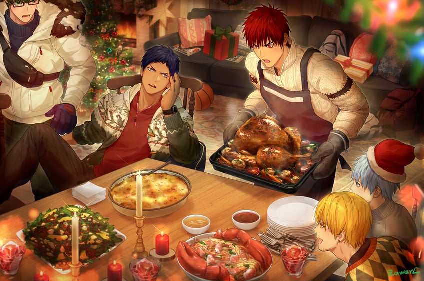 kuroko tetsuya, aomine daiki, kise ryouta, kagami taiga, and midorima shintarou (kuroko no basuke) drawn by zawar379