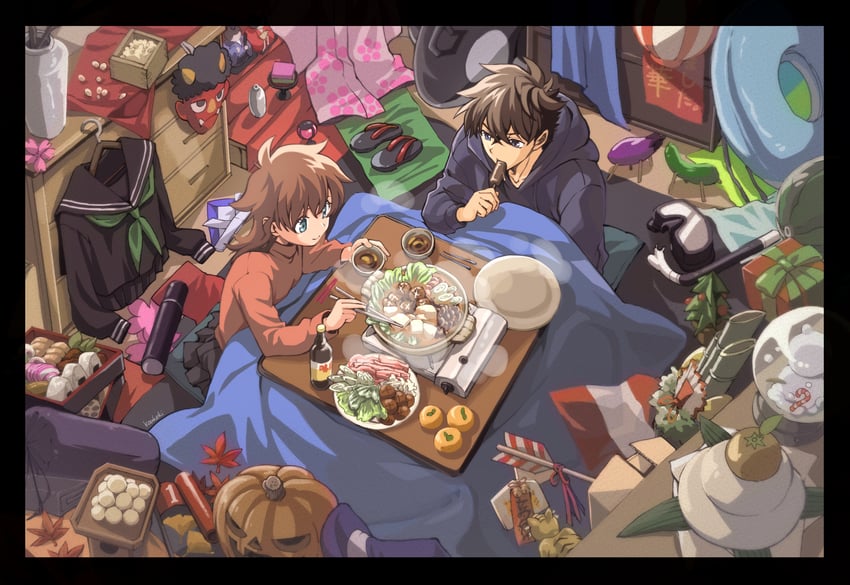 kuroba kaito and nakamori aoko (magic kaito) drawn by borokouhek