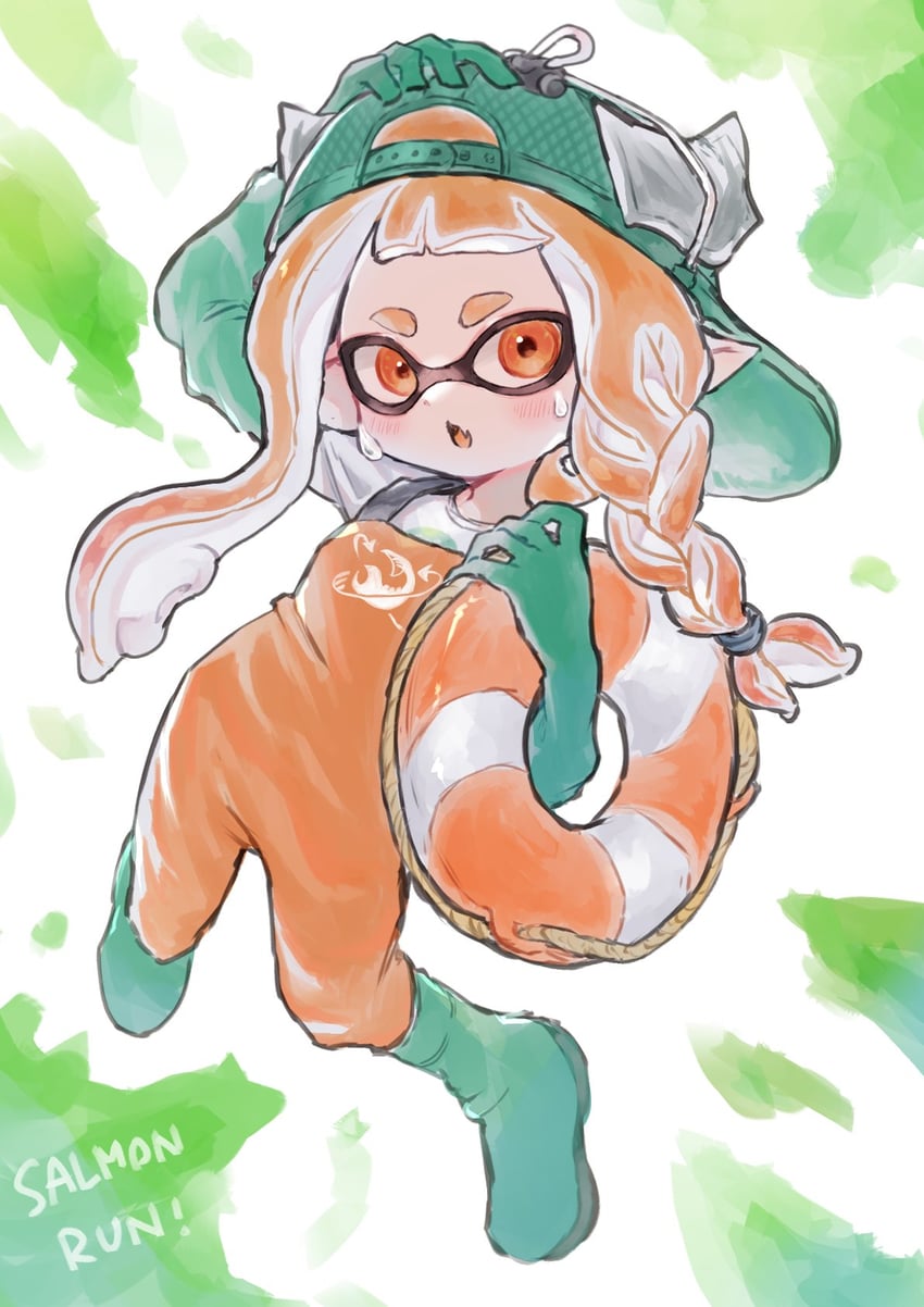 inkling player character and inkling girl (splatoon and 1 more) drawn by tebasaki_(teba_illust)