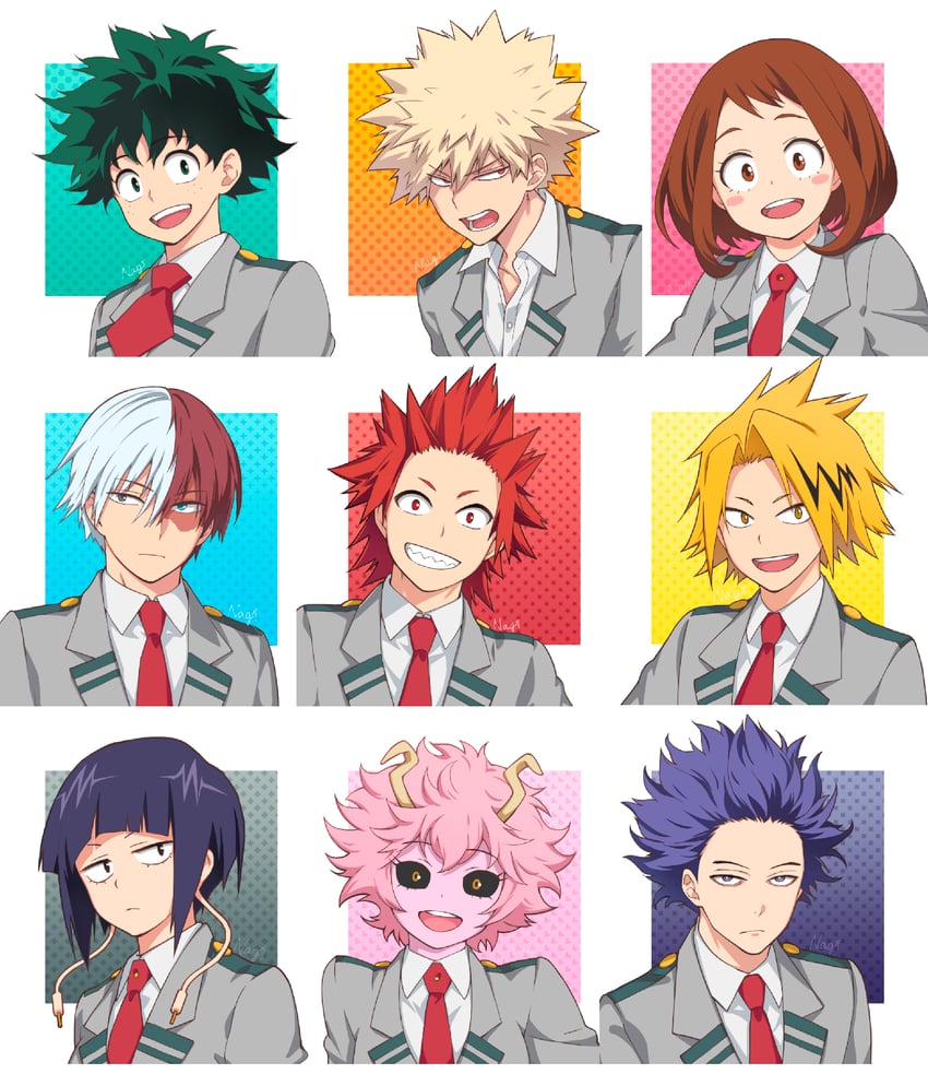 midoriya izuku, uraraka ochaco, bakugou katsuki, todoroki shoto, ashido mina, and 4 more (boku no hero academia) drawn by nagiayase