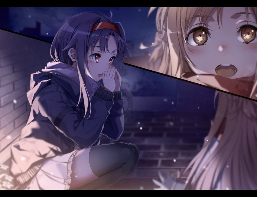 asuna and yuuki (sword art online) drawn by yoru_kiri
