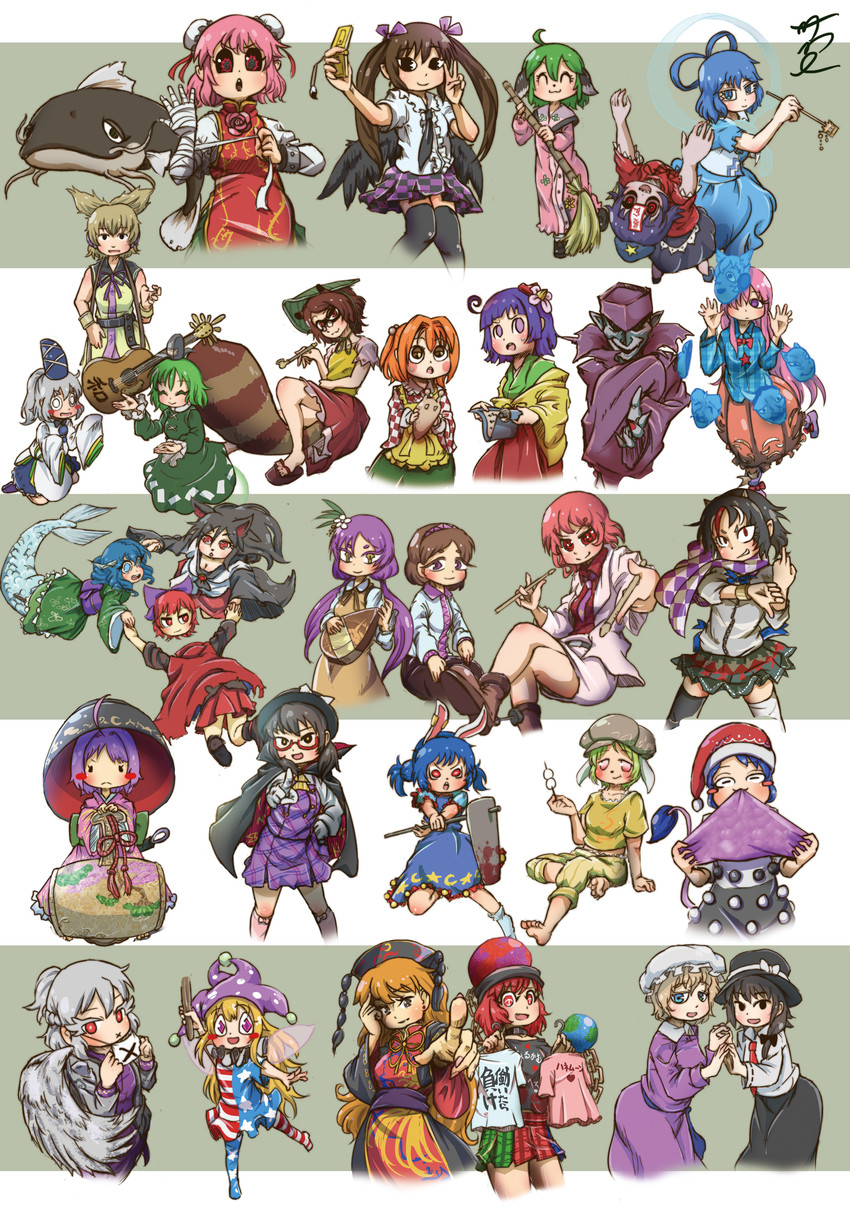 toyosatomimi no miko, usami renko, mononobe no futo, maribel hearn, imaizumi kagerou, and 27 more (touhou and 3 more) drawn by chamaji