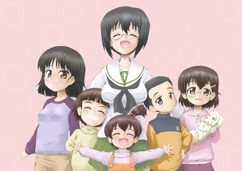 kawashima momo, kawashima fifth daughter, kawashima first son, kawashima fourth daughter, kawashima third daughter, and 2 more (girls und panzer) drawn by daxz240r