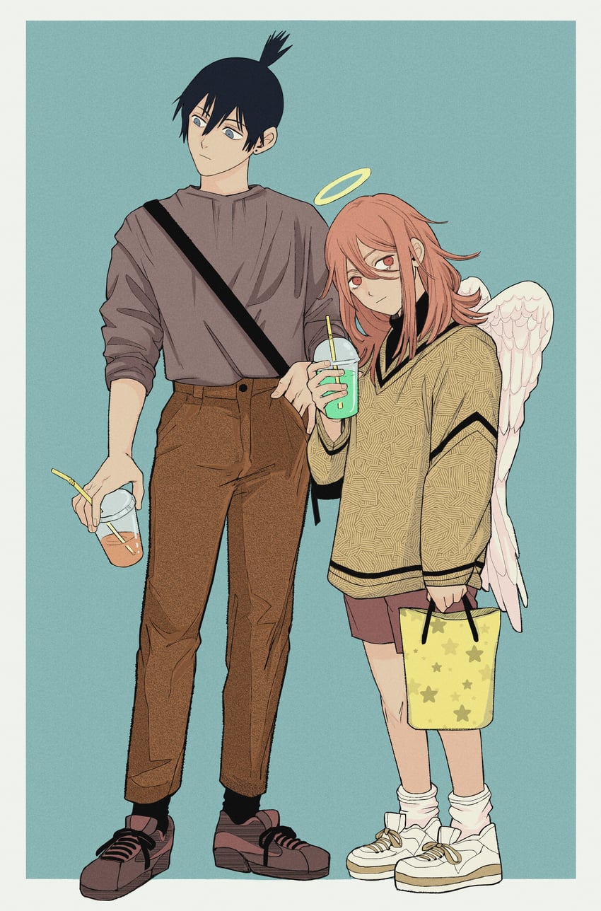 hayakawa aki and angel devil (chainsaw man) drawn by florbetriz