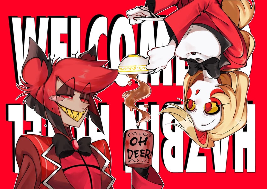 charlie morningstar and alastor (hazbin hotel) drawn by honeko_06