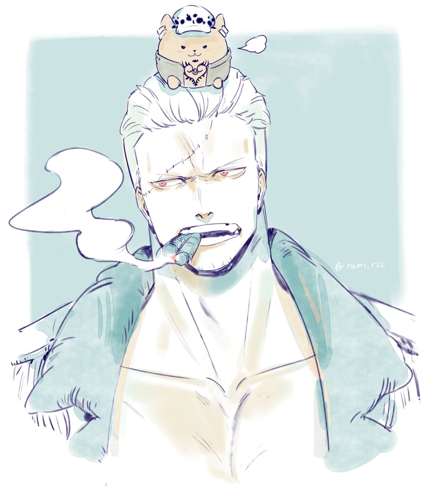 trafalgar law and smoker (one piece) drawn by rami_rz
