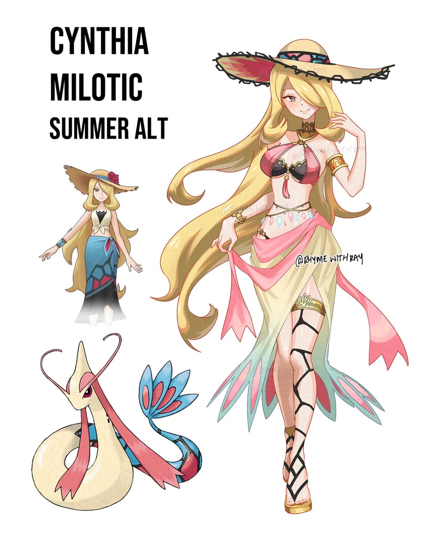 cynthia and milotic (pokemon and 1 more) drawn by rhymewithray