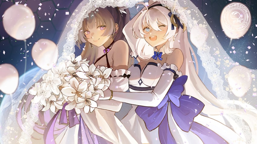 kiana kaslana and raiden mei (honkai and 1 more) drawn by mofumanju