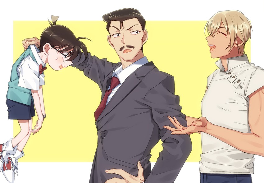 edogawa conan, amuro tooru, and mouri kogoro (meitantei conan) drawn by k_(gear_labo)