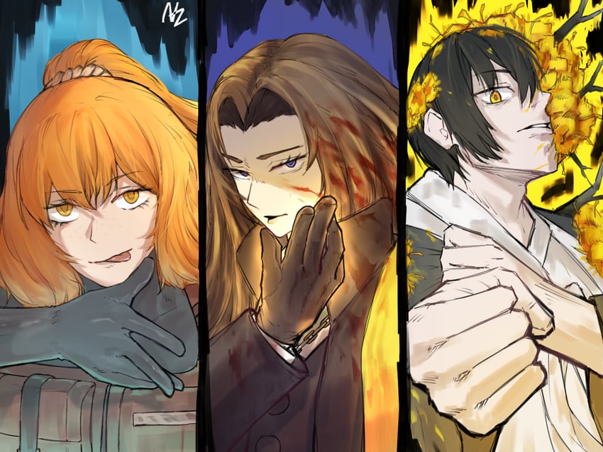 ishmael, itadori yuuji, yi sang, rodion, toudou aoi, and 1 more (project moon and 2 more) drawn by niburozu