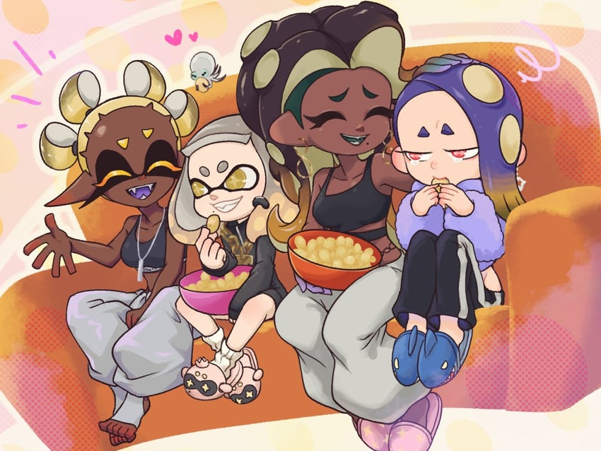 marina, shiver, pearl, frye, and smollusk (splatoon and 1 more) drawn by togeshiro_azami