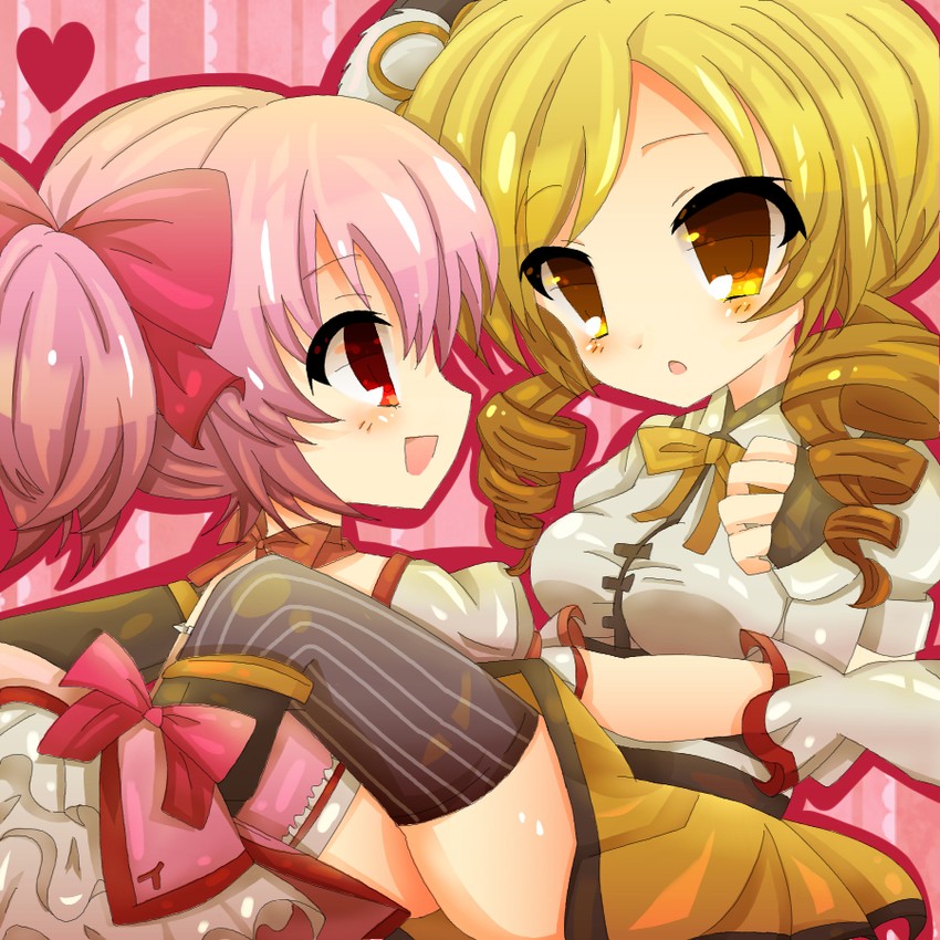 kaname madoka and tomoe mami (mahou shoujo madoka magica) drawn by ohitashi_(lqv_vql)