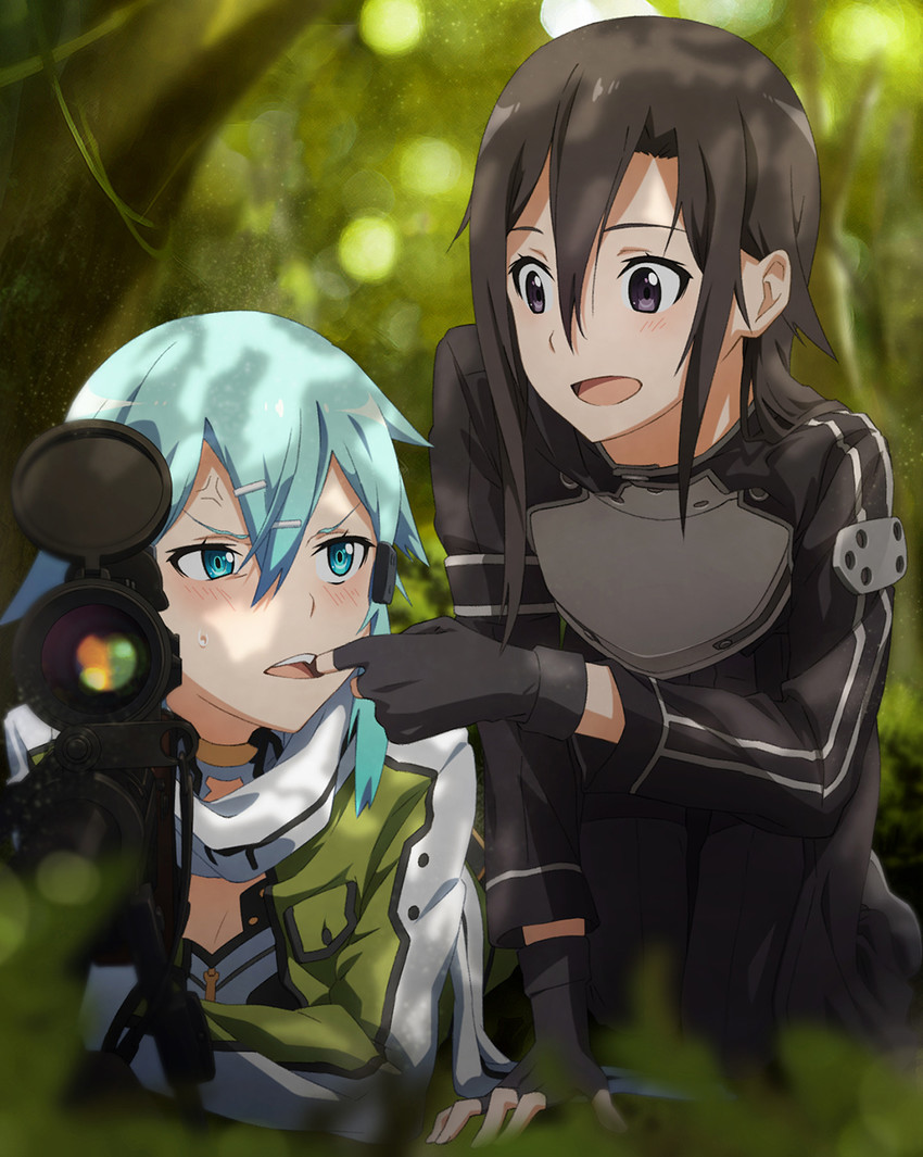 kirito and sinon (sword art online) drawn by yachimoto
