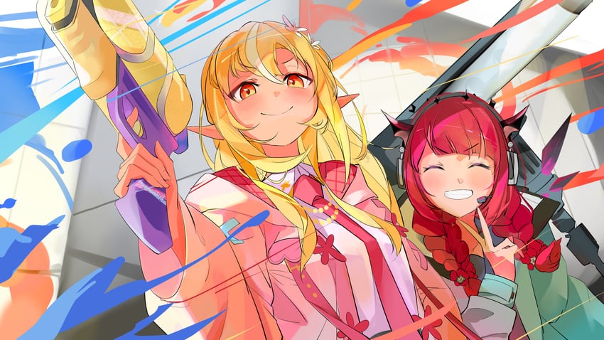 shiranui flare and irys (hololive and 3 more) drawn by jierman