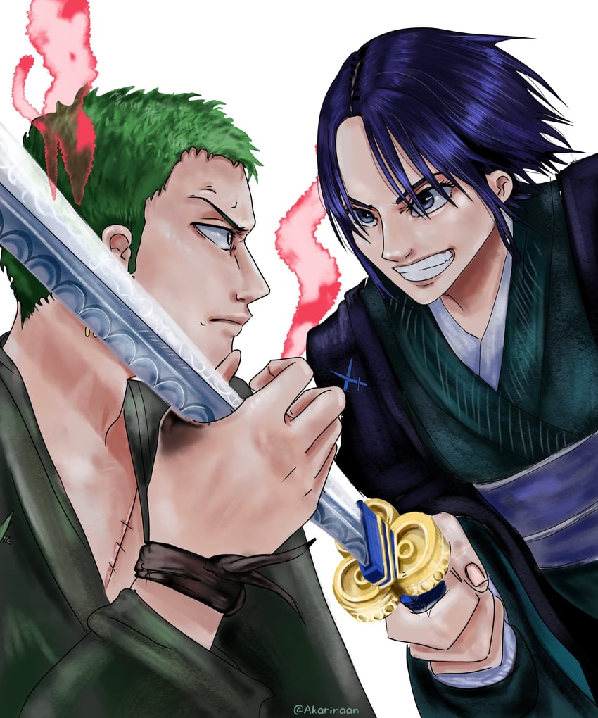 roronoa zoro and shimotsuki kuina (one piece) drawn by akarinaan