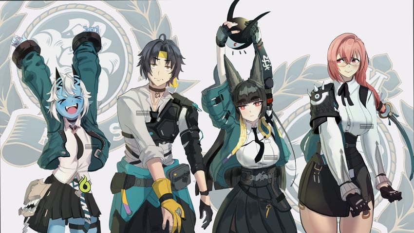 hoshimi miyabi, tsukishiro yanagi, soukaku, and asaba harumasa (zenless zone zero and 1 more) drawn by brasileiroo