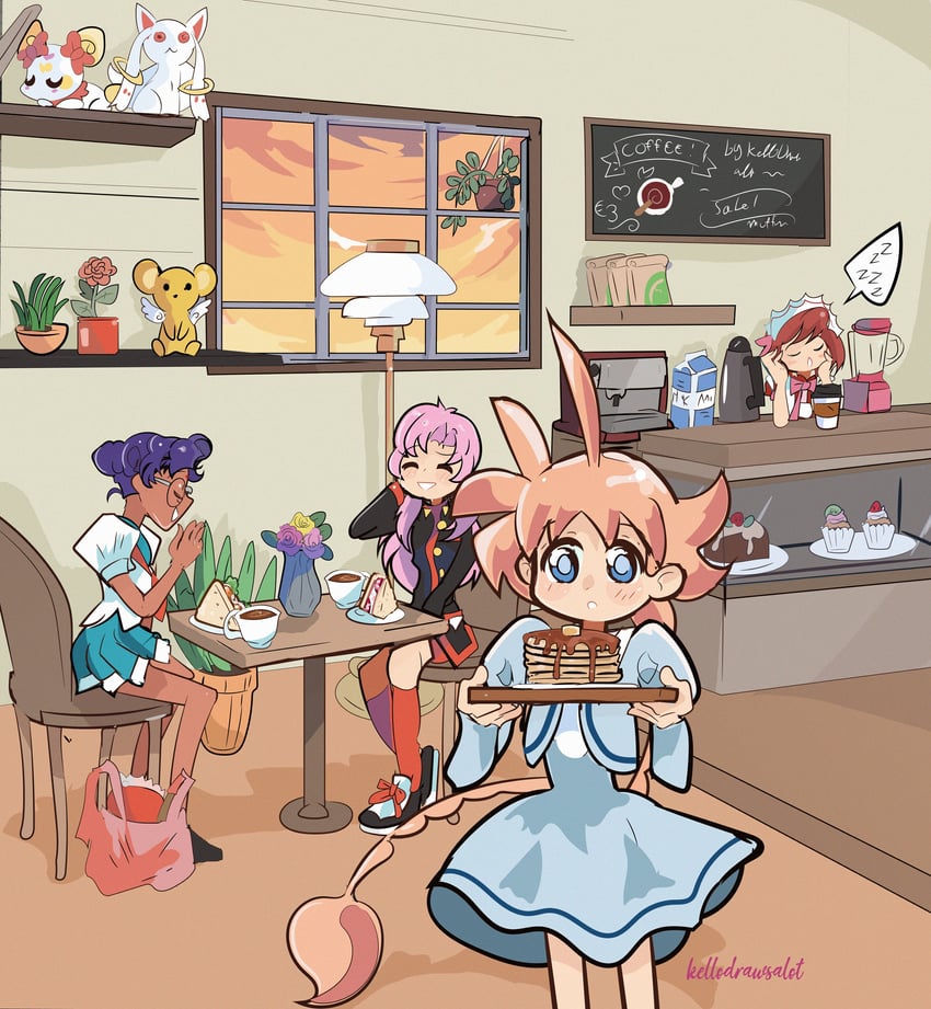kyubey, kero, tenjou utena, himemiya anthy, momomiya ichigo, and 2 more (mahou shoujo madoka magica and 7 more) drawn by kellidraws