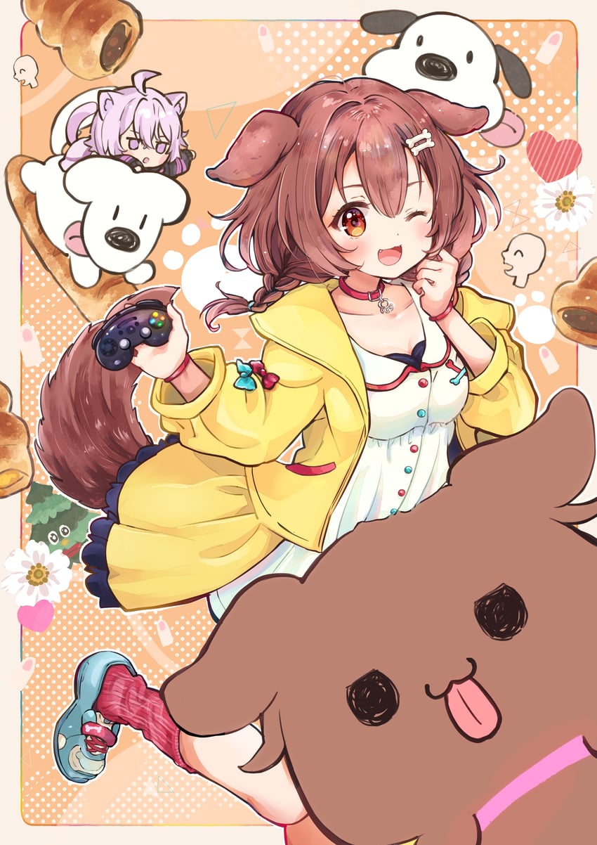 nekomata okayu, inugami korone, listener, hoso-inu, and futo-inu (hololive) drawn by hacosumi