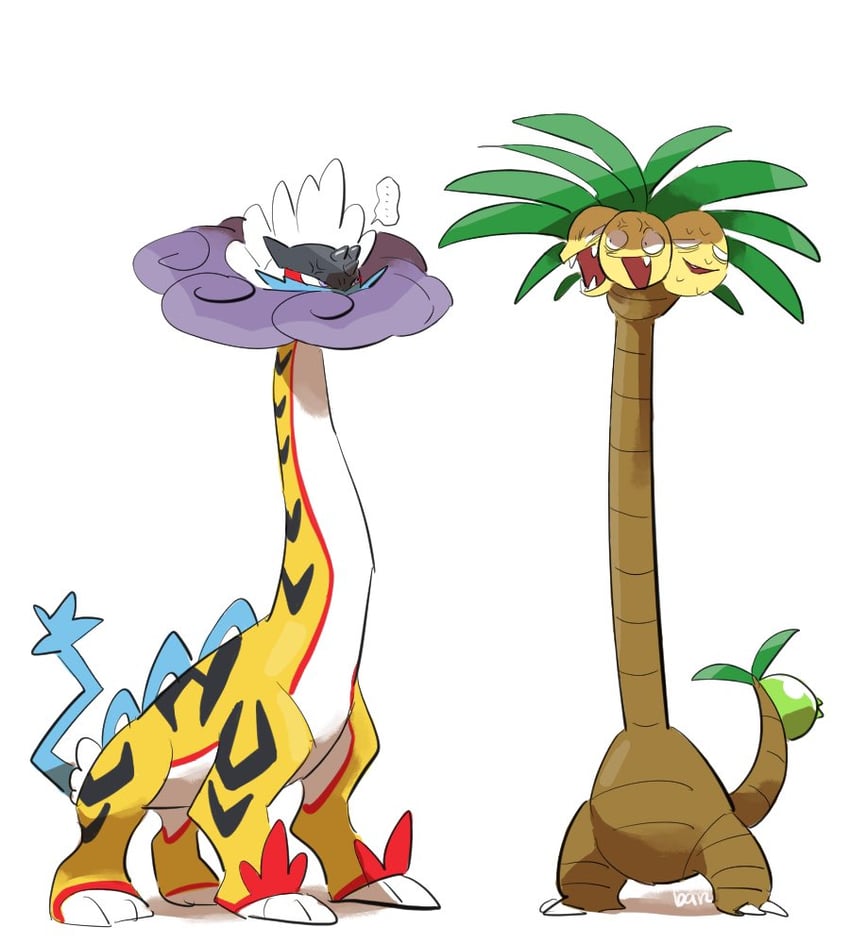 alolan exeggutor and raging bolt (pokemon) drawn by ban_(ban62460424)
