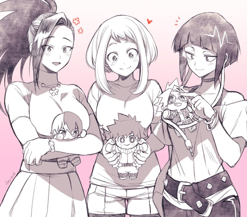 midoriya izuku, uraraka ochaco, todoroki shoto, yaoyorozu momo, jiro kyoka, and 1 more (boku no hero academia) drawn by takatsuki_ichi